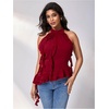 image:imageMakeMeChic Womens Floral Halter Tops Backless Tiered Ruffle Sleeveless Elegant Shirt Summer Dressy Casual TopRed