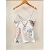 image:imageMakeMeChic Womens Floral Satin Wrap Camisole V Neck Ruched Spaghetti Strap Dressy Elegant TopsWhite