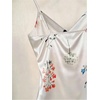image:imageMakeMeChic Womens Floral Satin Wrap Camisole V Neck Ruched Spaghetti Strap Dressy Elegant TopsWhite