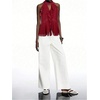 image:imageMakeMeChic Womens Going Out Halter Ruffle Tops Mesh Tie Back Tank Tops Cut Out Sleeveless OutfitBurgundy