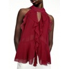 image:imageMakeMeChic Womens Going Out Halter Ruffle Tops Mesh Tie Back Tank Tops Cut Out Sleeveless OutfitBurgundy