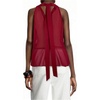 image:imageMakeMeChic Womens Going Out Halter Ruffle Tops Mesh Tie Back Tank Tops Cut Out Sleeveless OutfitBurgundy