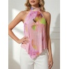 image:imageMakeMeChic Womens Halter Top Graphic Pleated Sleeveless Open Back Summer Y2K Tank TopsMulticolor