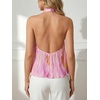 image:imageMakeMeChic Womens Halter Top Graphic Pleated Sleeveless Open Back Summer Y2K Tank TopsMulticolor
