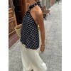 image:imageMakeMeChic Womens Halter Tops White Going Out Backless Cute Summer Criss Cross Classy Night Out TopsBlack and White