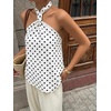 image:imageMakeMeChic Womens Halter Tops White Going Out Backless Cute Summer Criss Cross Classy Night Out TopsBlack and White B