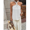 image:imageMakeMeChic Womens Halter Tops White Going Out Backless Cute Summer Criss Cross Classy Night Out TopsBlack and White B