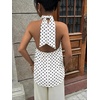 image:imageMakeMeChic Womens Halter Tops White Going Out Backless Cute Summer Criss Cross Classy Night Out TopsBlack and White B