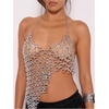 image:imageMakeMeChic Womens Metal Chain Strap Halter Crop Top Asymmetrical Open Back Party Night Out TopsSilver