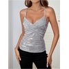 image:imageMakeMeChic Womens Metallic Wrap V Neck Camisole Ruched Sleeveless Party Night Out TopsGrey