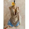 image:imageMakeMeChic Womens Open Back Halter Top Draped Cowl Neck Fringe Summer Boho Vacation TopsKhaki