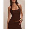 image:imageMakeMeChic Womens Open Back Halter Tops Backless Fitted Going Out Tank TopCoffee Brown