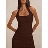 image:imageMakeMeChic Womens Open Back Halter Tops Backless Fitted Going Out Tank TopCoffee Brown