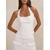 image:imageMakeMeChic Womens Open Back Halter Tops Backless Fitted Going Out Tank TopWhite