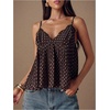 image:imageMakeMeChic Womens Polka Dots Babydoll Peplum Tops Flowy Lace Trim Pleated Y2K Cute Cami Going Out TopBrown