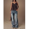 image:imageMakeMeChic Womens Polka Dots Babydoll Peplum Tops Flowy Lace Trim Pleated Y2K Cute Cami Going Out TopBrown