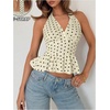 image:imageMakeMeChic Womens Polka Dots Halter Tops Summer V Neck Tie Back Wrap Shirt Sleeveless Crop TopsApricot