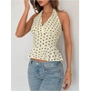 image:imageMakeMeChic Womens Polka Dots Halter Tops Summer V Neck Tie Back Wrap Shirt Sleeveless Crop TopsApricot