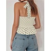 image:imageMakeMeChic Womens Polka Dots Halter Tops Summer V Neck Tie Back Wrap Shirt Sleeveless Crop TopsApricot