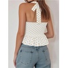 image:imageMakeMeChic Womens Polka Dots Halter Tops Summer V Neck Tie Back Wrap Shirt Sleeveless Crop TopsBeige