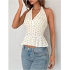 image:imageMakeMeChic Womens Polka Dots Halter Tops Summer V Neck Tie Back Wrap Shirt Sleeveless Crop TopsBeige