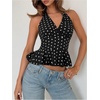 image:imageMakeMeChic Womens Polka Dots Halter Tops Summer V Neck Tie Back Wrap Shirt Sleeveless Crop TopsBlack