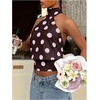 image:imageMakeMeChic Womens Polka Dots Open Back Halter Top Cinched Waist Mock Neck Tie Y2K Going Out TopsBrown Pink