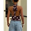 image:imageMakeMeChic Womens Polka Dots Open Back Halter Top Cinched Waist Mock Neck Tie Y2K Going Out TopsBrown Pink