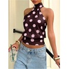 image:imageMakeMeChic Womens Polka Dots Open Back Halter Top Cinched Waist Mock Neck Tie Y2K Going Out TopsBrown Pink