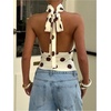 image:imageMakeMeChic Womens Polka Dots Open Back Halter Top Cinched Waist Mock Neck Tie Y2K Going Out TopsYellow