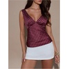 image:imageMakeMeChic Womens Polka Dots Tank Tops Deep V Neck Sleeveless Backless Silk Satin TopBurgundy