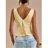 image:imageMakeMeChic Womens Polka Dots Tank Tops Deep V Neck Sleeveless Backless Silk Satin TopYellow
