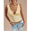image:imageMakeMeChic Womens Polka Dots Tank Tops Deep V Neck Sleeveless Backless Silk Satin TopYellow