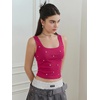 image:imageMakeMeChic Womens Rhinestone Sleeveless Y2k Crop Tank Top Sparkly Fitted Square Neck Top Summer Going Out TopsHot Pink