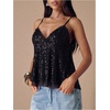 image:imageMakeMeChic Womens Sequin Babydoll Tank Top Peplum Flowy Spaghetti Strap Y2k Cute Cami Going Out TopsBlack