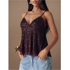 image:imageMakeMeChic Womens Sequin Babydoll Tank Top Peplum Flowy Spaghetti Strap Y2k Cute Cami Going Out TopsBurgundy