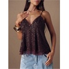 image:imageMakeMeChic Womens Sequin Babydoll Tank Top Peplum Flowy Spaghetti Strap Y2k Cute Cami Going Out TopsBurgundy