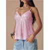image:imageMakeMeChic Womens Sequin Babydoll Tank Top Peplum Flowy Spaghetti Strap Y2k Cute Cami Going Out TopsLight Pink