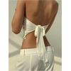 image:imageMakeMeChic Womens Sequin Beaded Fringe Halter Tops Criss Cross Backless Sparkly Party Crop TopsApricot