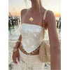 image:imageMakeMeChic Womens Sequin Beaded Fringe Halter Tops Criss Cross Backless Sparkly Party Crop TopsApricot