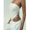 image:imageMakeMeChic Womens Sequin Beaded Fringe Halter Tops Criss Cross Backless Sparkly Party Crop TopsApricot