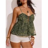 image:imageMakeMeChic Womens Sequin Cami Top Ruffle Sparkly Tie Front Split Party Club TopsGreen