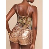 image:imageMakeMeChic Womens Sequin Cheetah Print Cami Top Sparkly Deep V Neck Party Night Out TopsMulticolor