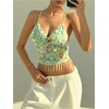 image:imageMakeMeChic Womens Sequin Sparkly Halter Crop Tops Fringe Open Back Split Summer Party TopGreen a