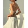 image:imageMakeMeChic Womens Sequin Sparkly Halter Crop Tops Fringe Open Back Split Summer Party TopGreen a