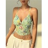 image:imageMakeMeChic Womens Sequin Sparkly Halter Crop Tops Fringe Open Back Split Summer Party TopGreen a