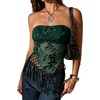 image:imageMakeMeChic Womens Sequin Tube Top Fringe Y2K Tassel Mesh Sheer Rave Sparkly Party TopsDark Green
