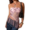 image:imageMakeMeChic Womens Sequin Tube Top Fringe Y2K Tassel Mesh Sheer Rave Sparkly Party TopsPink