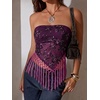 image:imageMakeMeChic Womens Sequin Tube Top Fringe Y2K Tassel Mesh Sheer Rave Sparkly Party TopsPurple