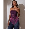 image:imageMakeMeChic Womens Sequin Tube Top Fringe Y2K Tassel Mesh Sheer Rave Sparkly Party TopsPurple